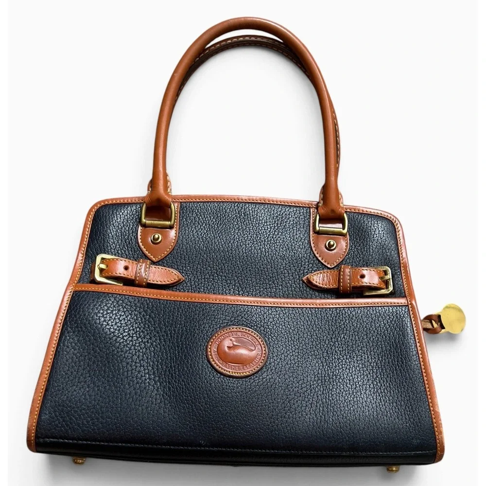 Vintage Dooney & Bourke All Weather Leather Satchel Navy Tan Made USA